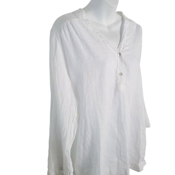 Rosemarine Linen Blouse Roll Tab Sleeve Hi-Low Hem Italy - Picture 2 of 16